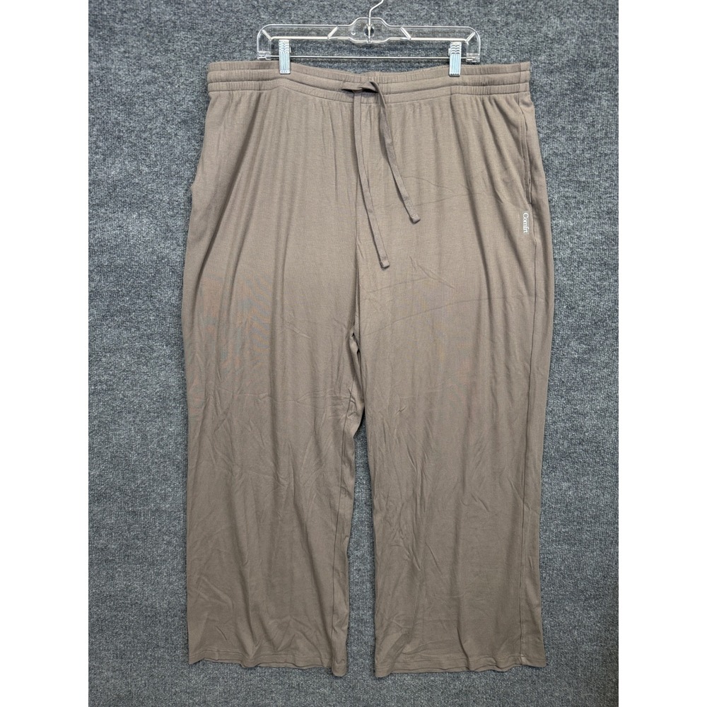 Comfrt Size 3XL Wide Leg Pants Tan Ribbed Knit Loungewear Drawstring Pocket